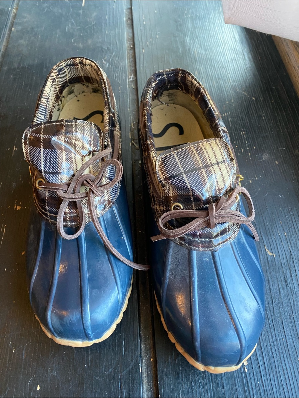 Sporto Navy and Brown Plaid Duck Boots for Women